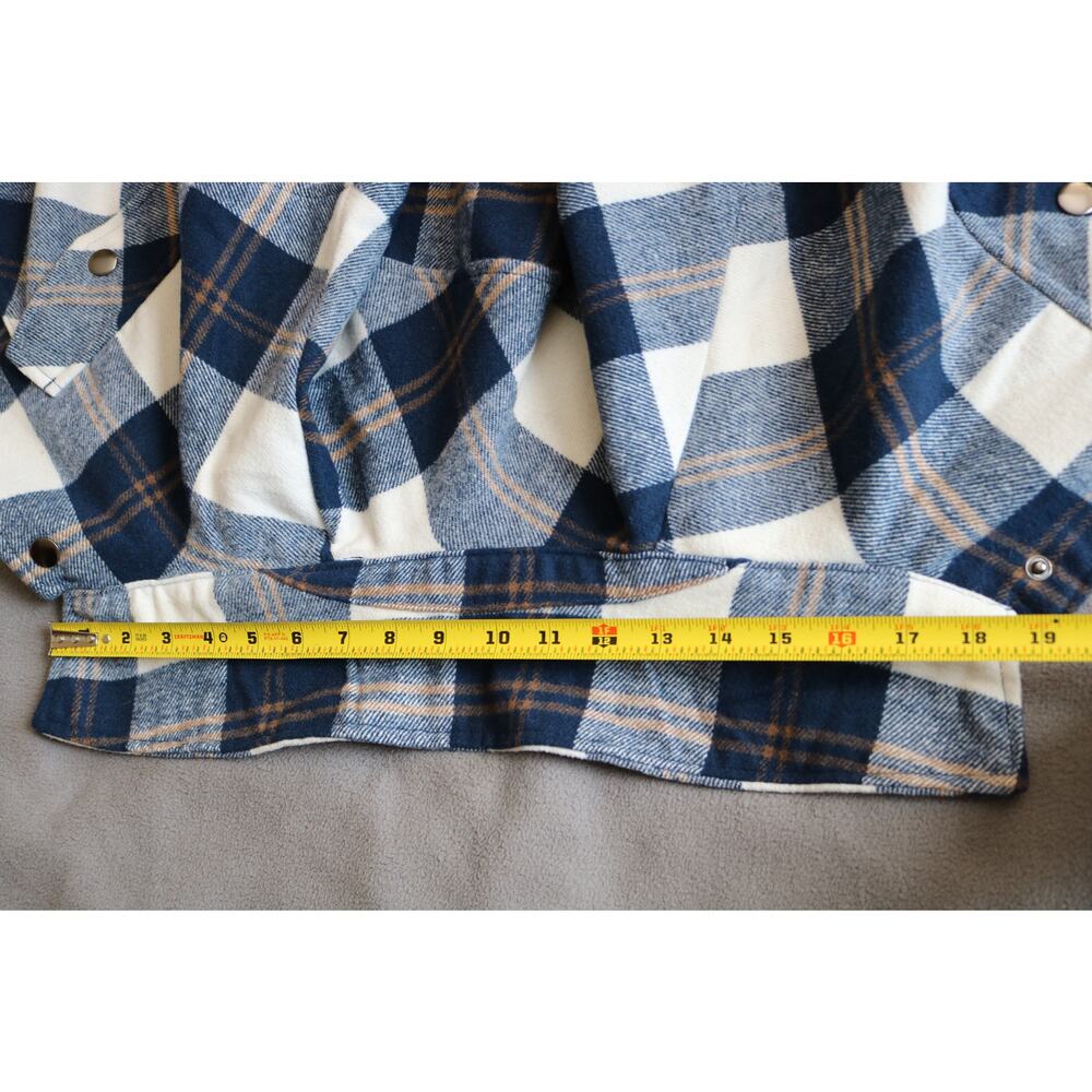 HFX Flannel Shirt Womens Medium Blue Brown White Plaid Flap Pockets Snap Buttons - Picture 3 of 16